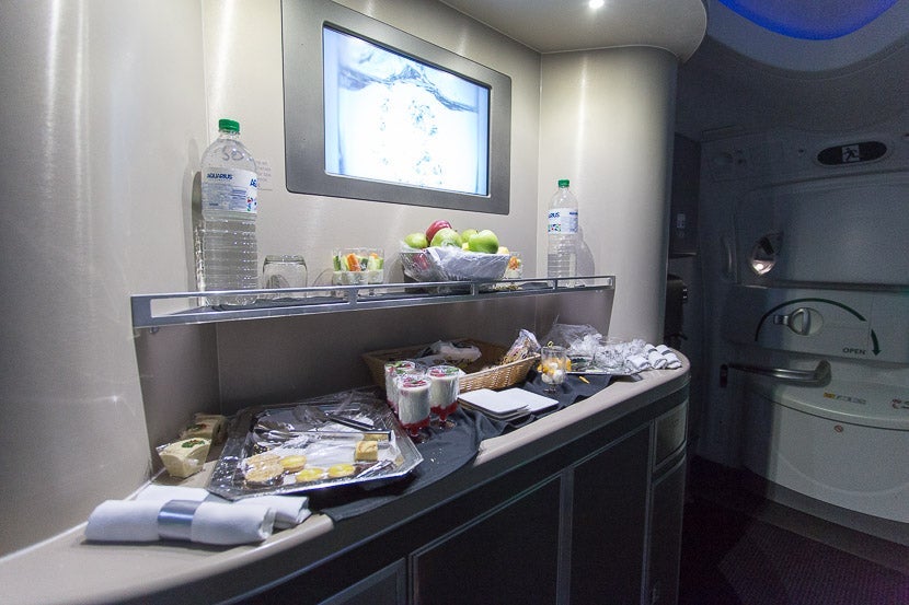 On the plus side, there's actually a decent spread of food in the bar between the two business-class cabins.