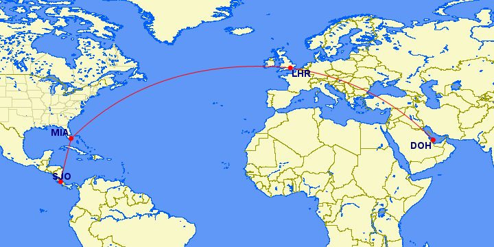 It's a few connections, but if you're already in Central America, you'll be saving miles.