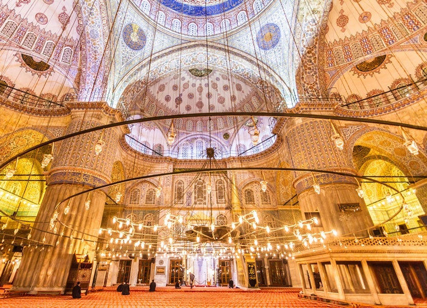 Inside Istanbul's magnificent Blue Mosque. Image courtesy of Shutterstock.