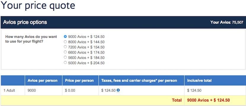 Avios Cash options