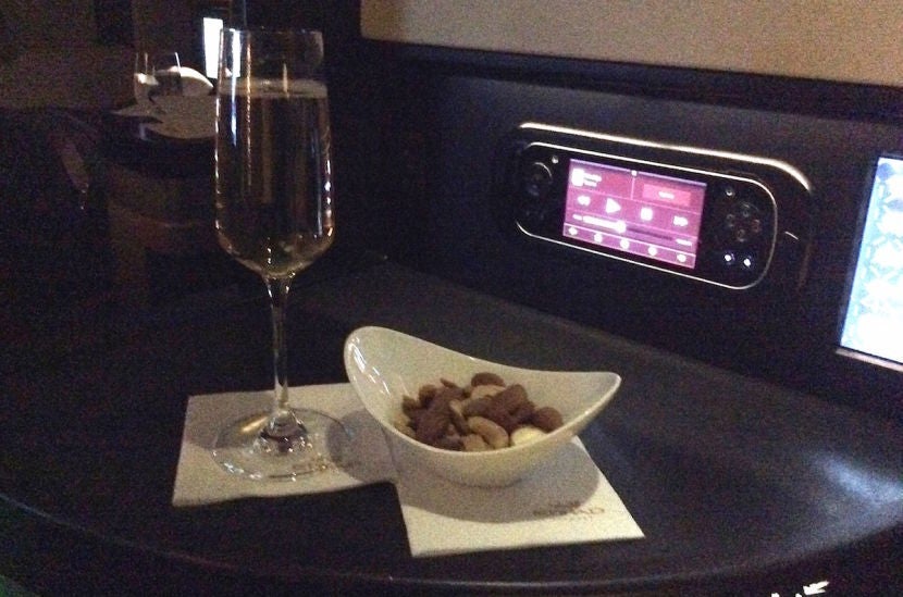 Champagne and warm nuts to start off meal service.