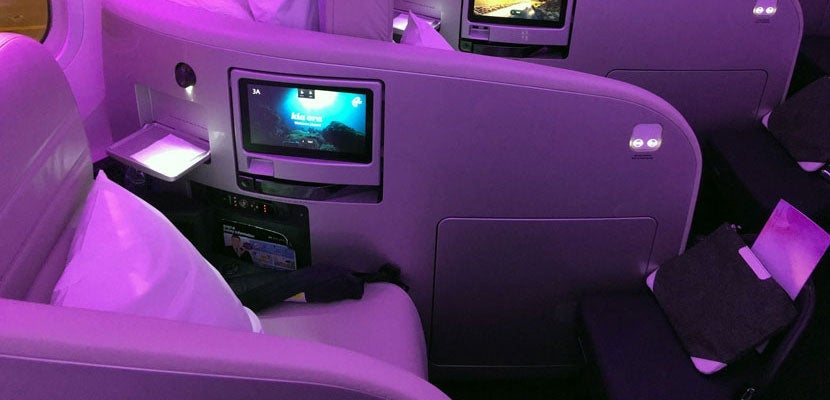 A business-class seat on board Air New Zealand's Dreamliner.