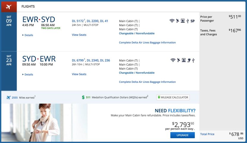 Newark (EWR) to Sydney (SYD) for $679 on Delta.