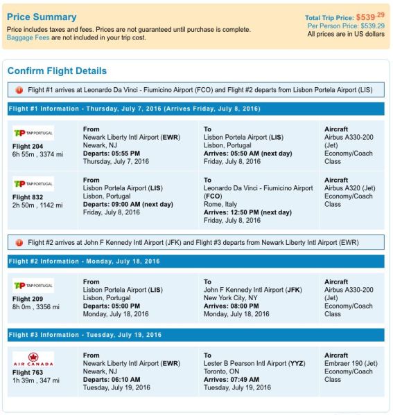 Newark (EWR) to Rome (FCO), Lisbon (LIS) to New York (JFK) for $539 on TAP Portugal.