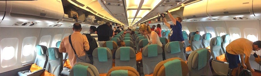 The cabin was laid out with two seats on the sides and four in the middle.
