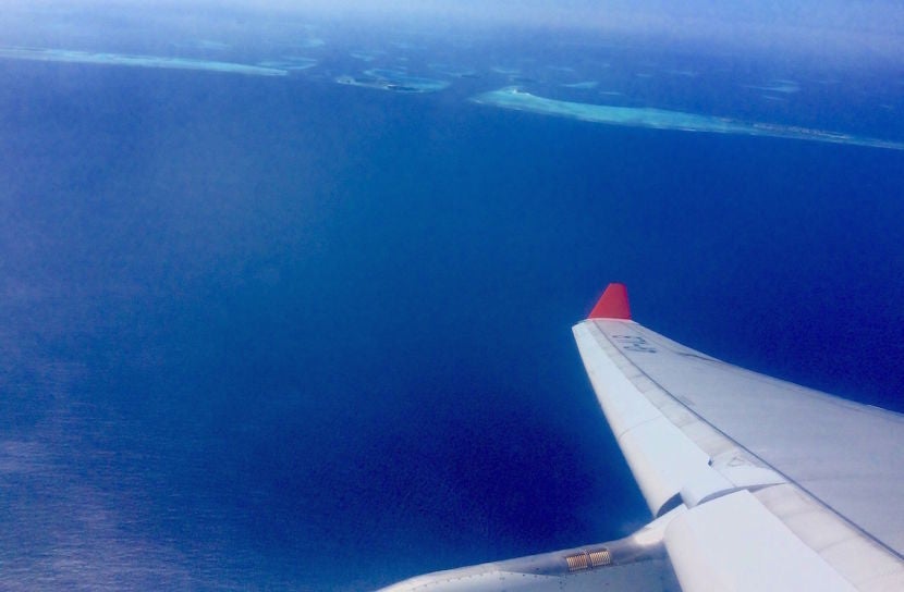 Flying over the Maldives.