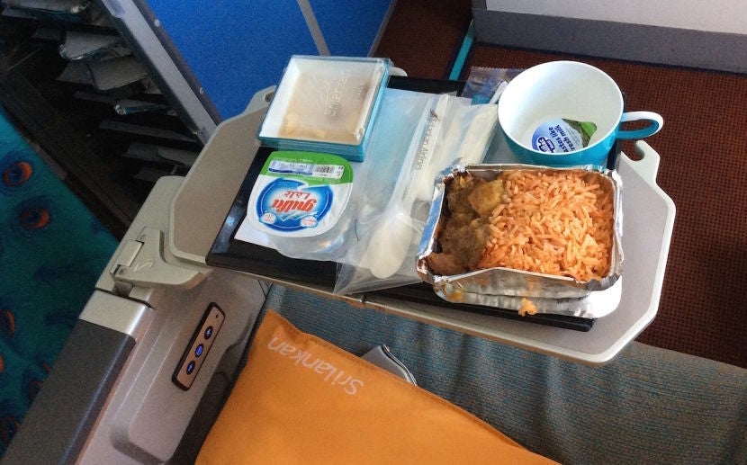 Meal service included curry chicken.