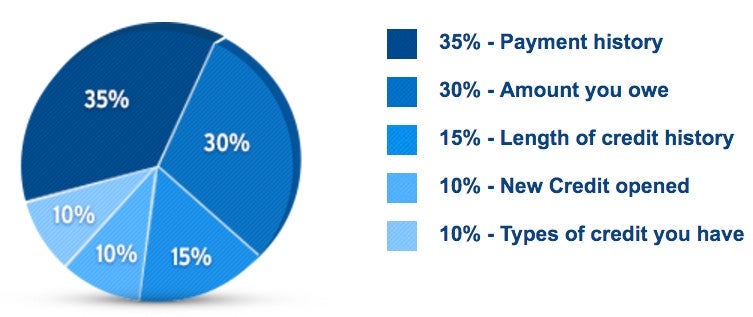Screenshot of pie chart representing what factors affect a credit score