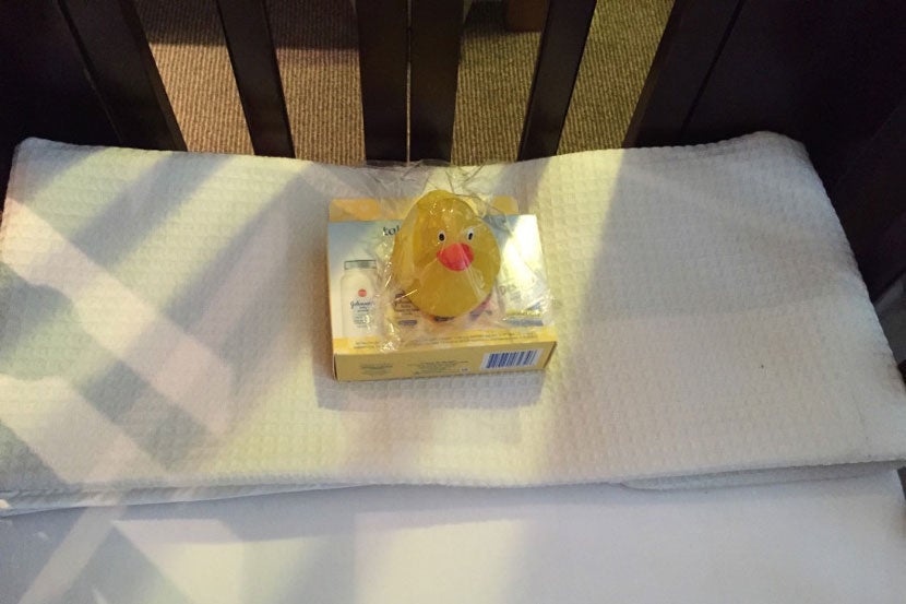 This cute little guy was waiting for us in the crib.