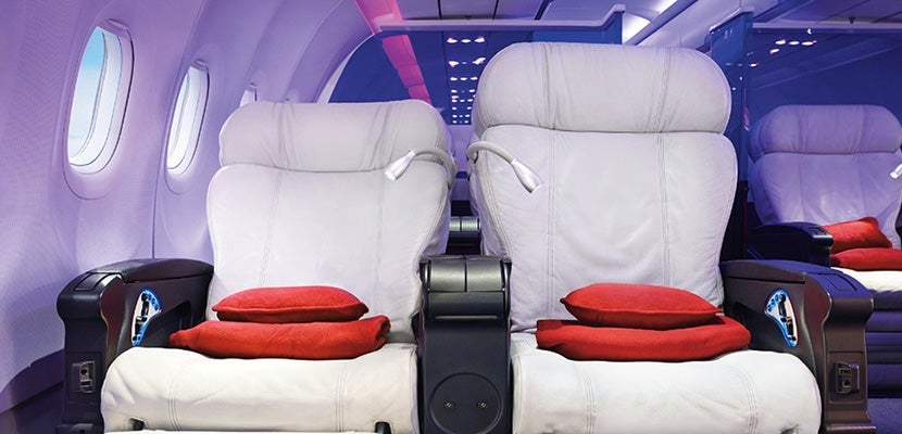 Virgin America's first-class cabin features recliner seats.