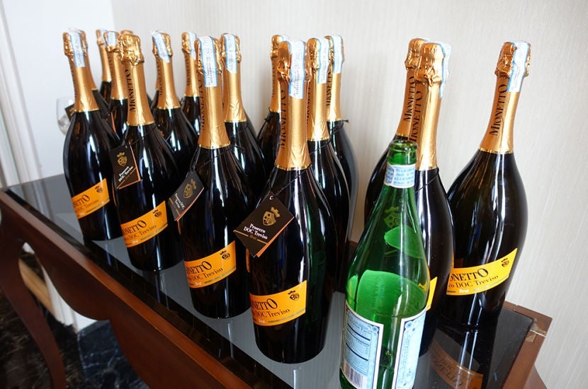 An abundance of Prosecco — and some sparkling water.
