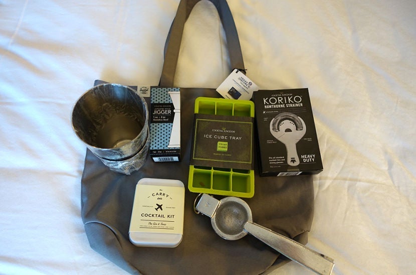 A gift bag for Chase Sapphire Preferred cardholders following the Saber-Off Kick-Off event.