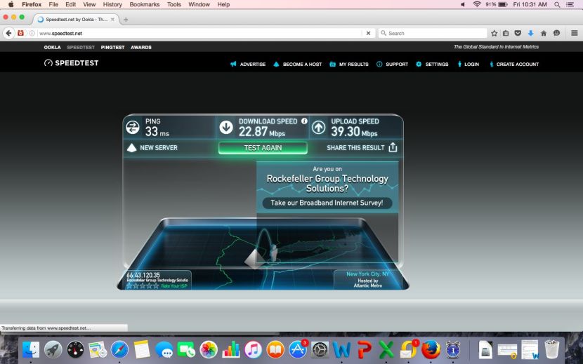 The free Wi-Fi was operating at a fair clip.