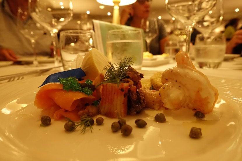 An appetizer in The Pacific Restaurant on the Adonia.