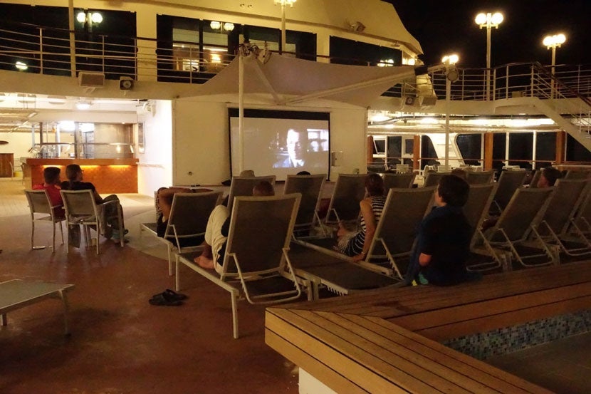 Movies under the stars onboard the Adonia.