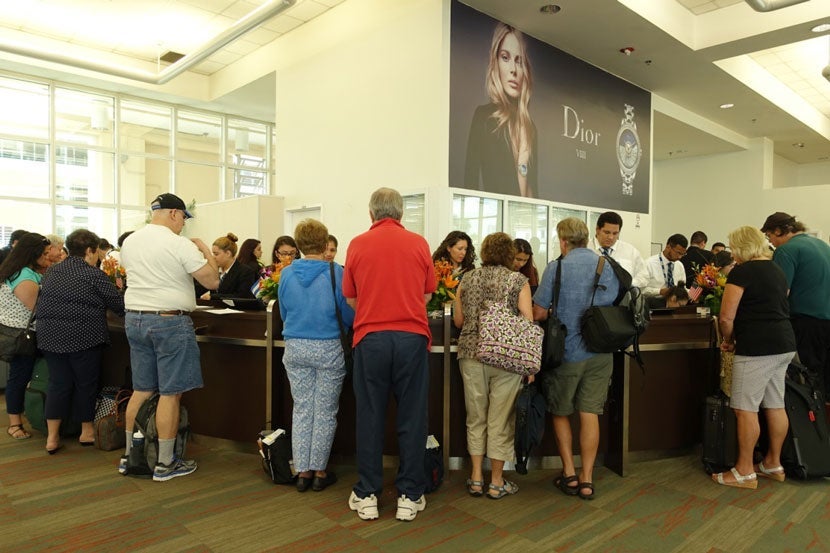 Waiting to check-in for my cruise at the Port of Miami.