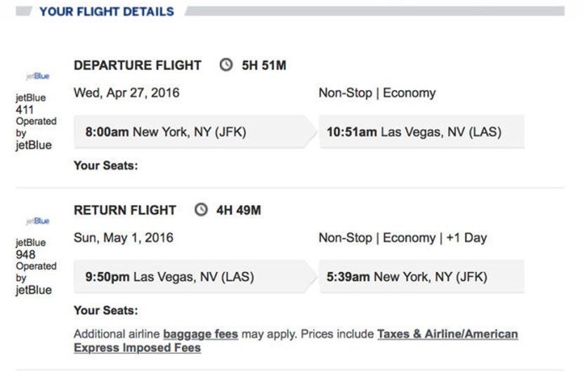 I booked the round-trip flight and hotel together to save about $330. Here's the info about my flight.