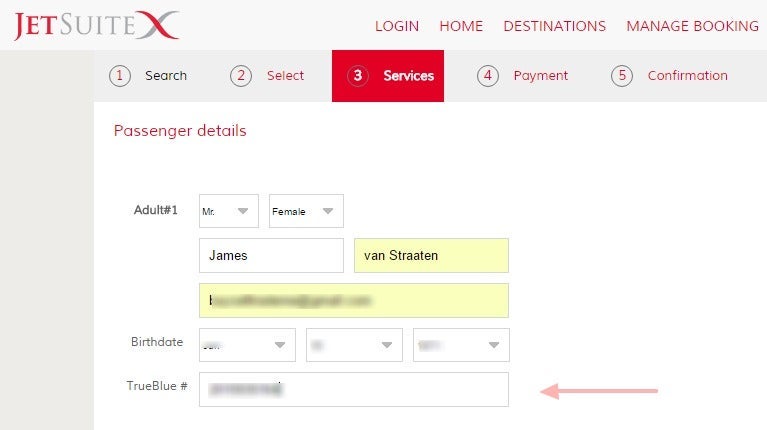 JetSuiteX allows you to earn TrueBlue points! Make sure to put in your number on this page.