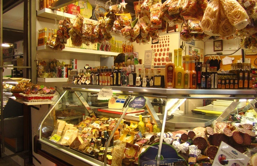 The downstairs area of the Mercato Centrale, where you can buy food items to take home.