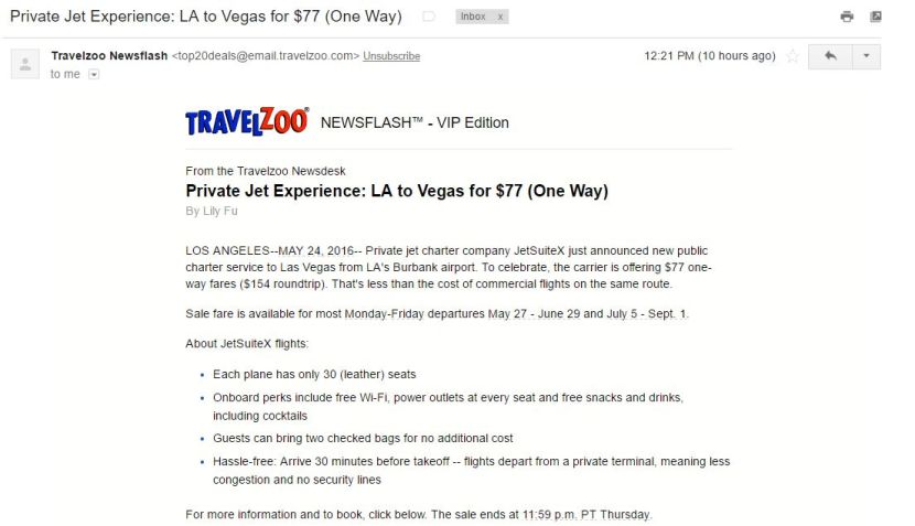 Travelzoo alerted me to the $77 JetSuiteX promotion.
