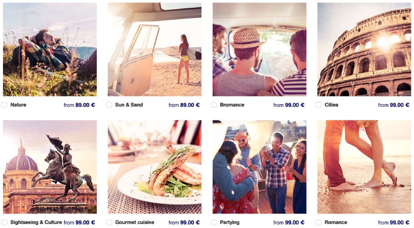 Choose from one of nine destination categories to see the possible destinations.