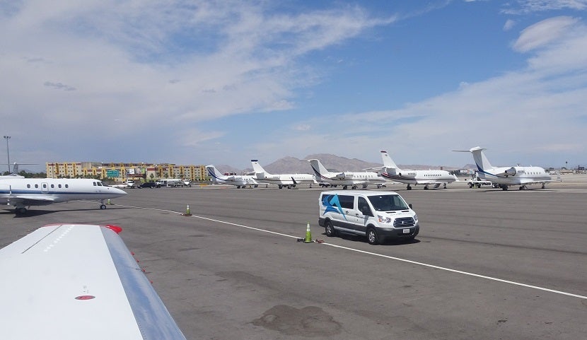A shuttle van awaits. Even closer to the aircraft (not pictured): Limos!