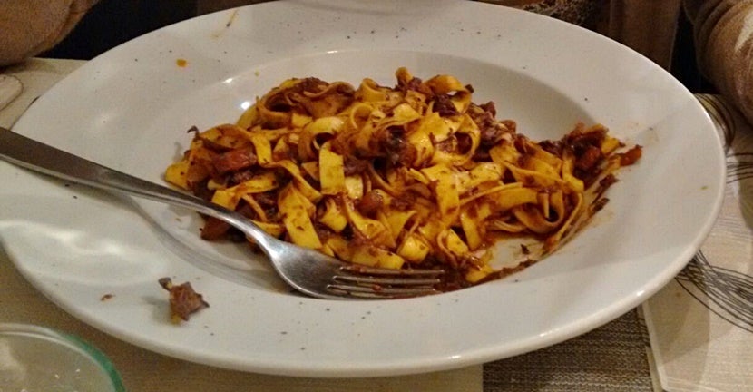 <em>Home-cooked pappardelle with wild boar. Image courtesy of Donna Pucciani.</em>