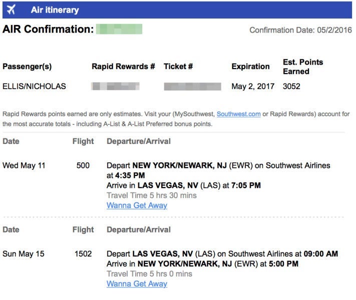I earned 3,052 Rapid Rewards points for my flight.