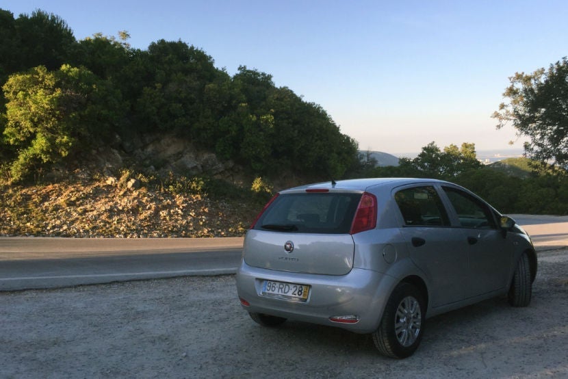 Our rental car for the day — a Fiat Grande Punto.