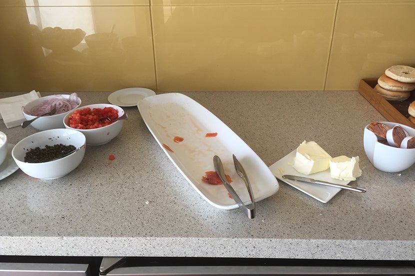 Due to the chaotic scene in the club lounge, several breakfast items weren't available.