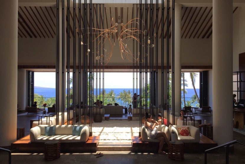 The spectacular open-air lobby of the Andaz Maui