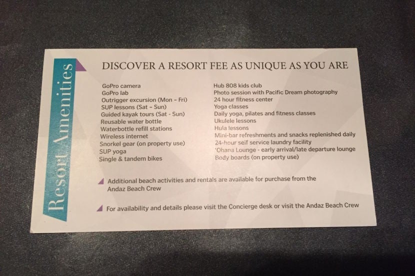 The resort fee included many perks, though weather prevented us from trying some of them.