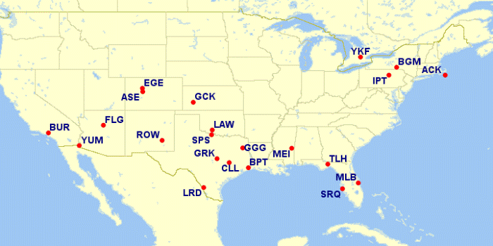 Reduced mileage cities for July. Image courtesy of Great Circle Mapper. Read more: https://thepointsguy.com/2016/04/aa-reduced-mileage-awards-april-july-2016/#ixzz4ATkcw5mu