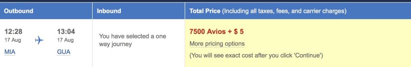 You can fly one-way between MIA and GUA for just 7,500 Avios.