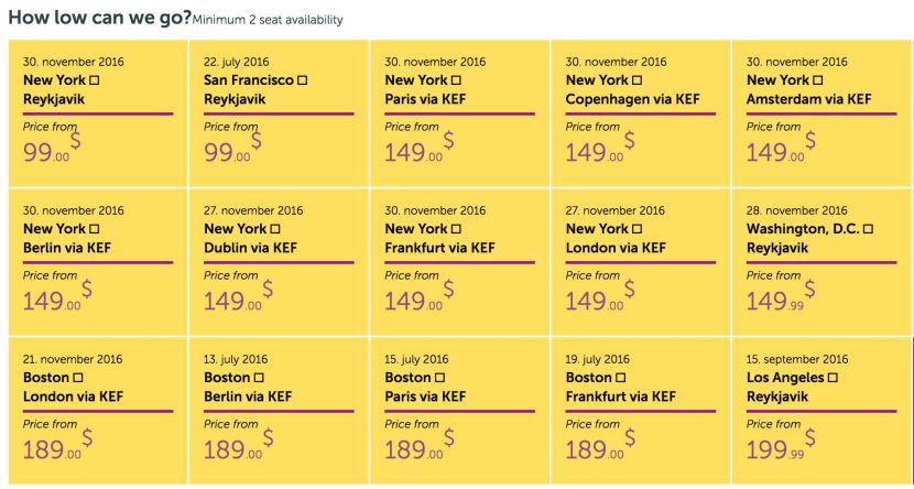 One way fares from the US.