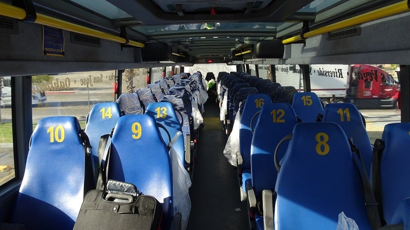 Top deck seating has some reserved seats and mostly a 2-2 arrangement.