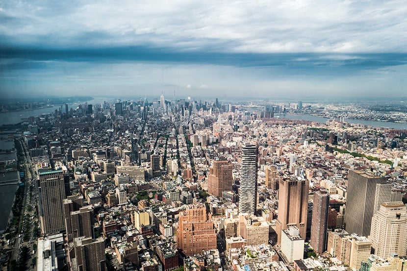 On a not-even-clear day you can see forever from One World Trade Center — or at least to the northern tip of Manhattan. Image by Kofi Lee-Berman.