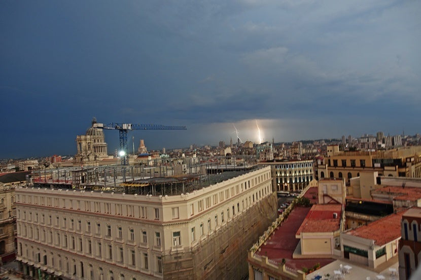 A summer lightening storm, captured at the top of the Bacardi Building. Image by Lori Zaino.