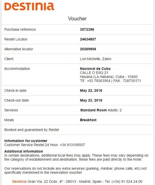 My voucher from Destinia.