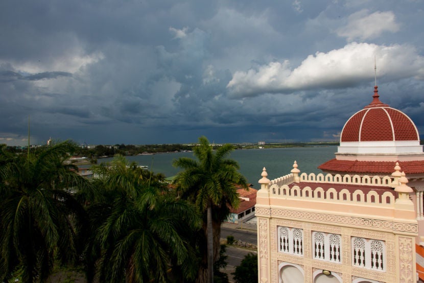 A view of the stormy sky from the Palacio de Valle in Cienfuegos.