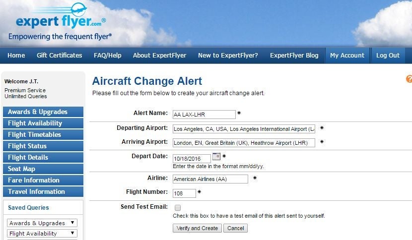 Use <strong>ExpertFlyer</strong> to be alerted of any equipment changes.