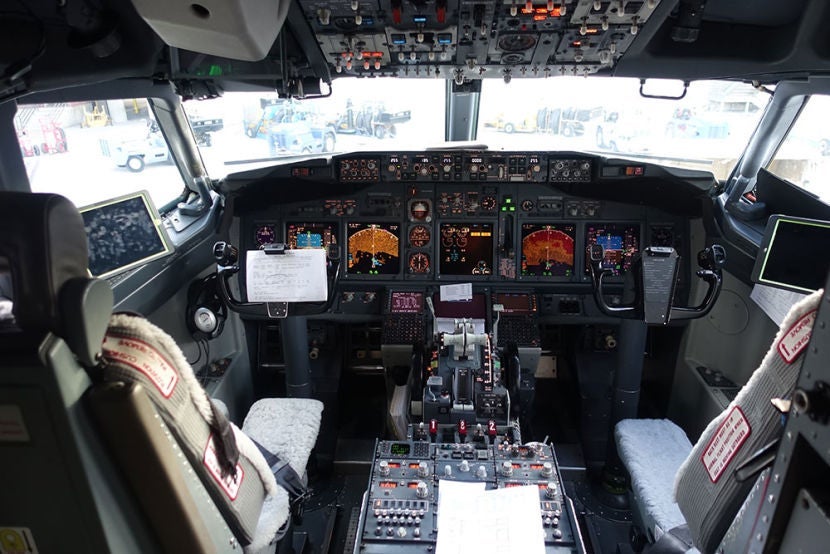 I got a peek inside the cockpit of our Boeing 737 before deplaning.
