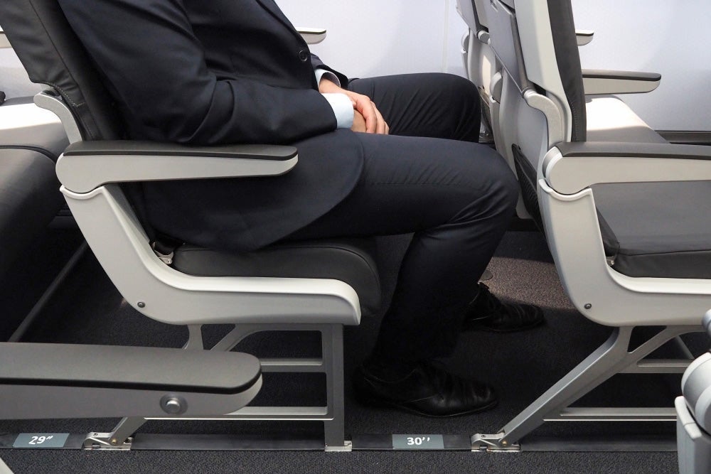 30 inches of seat pitch with a slimline seat and a 5'11" man.