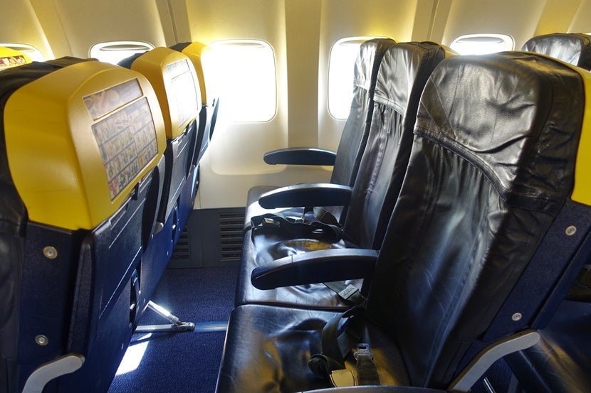 Ryanair's blue-and-yellow seats.