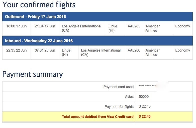 British Airways Kauai Hawaii Points Booking