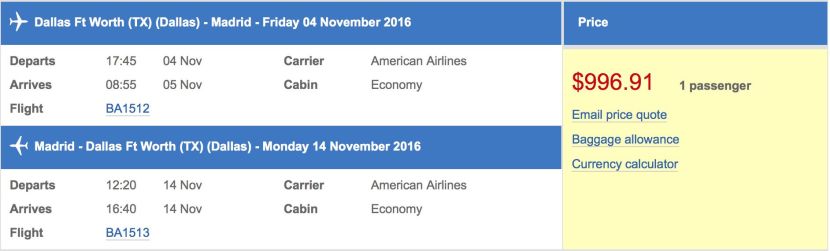 Using the AARP discount on British Airways's site, a round-trip economy ticket on the inaugural for $997.