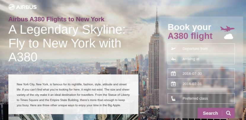 Airbus has a special landing page for each A380 destination and airline.