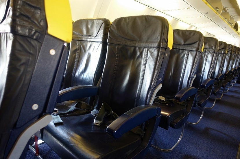 The lovely blue and yellow Ryanair cabin.