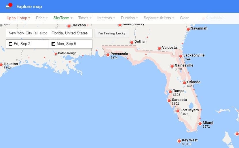 Options from NYC to Florida on Delta over Labor Day weekend.