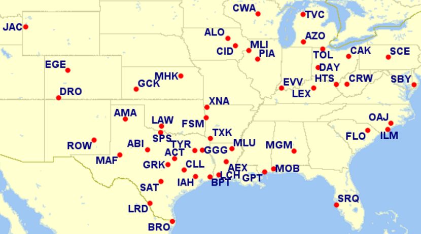 Reduced mileage cities for October. Image courtesy of Great Circle Mapper.